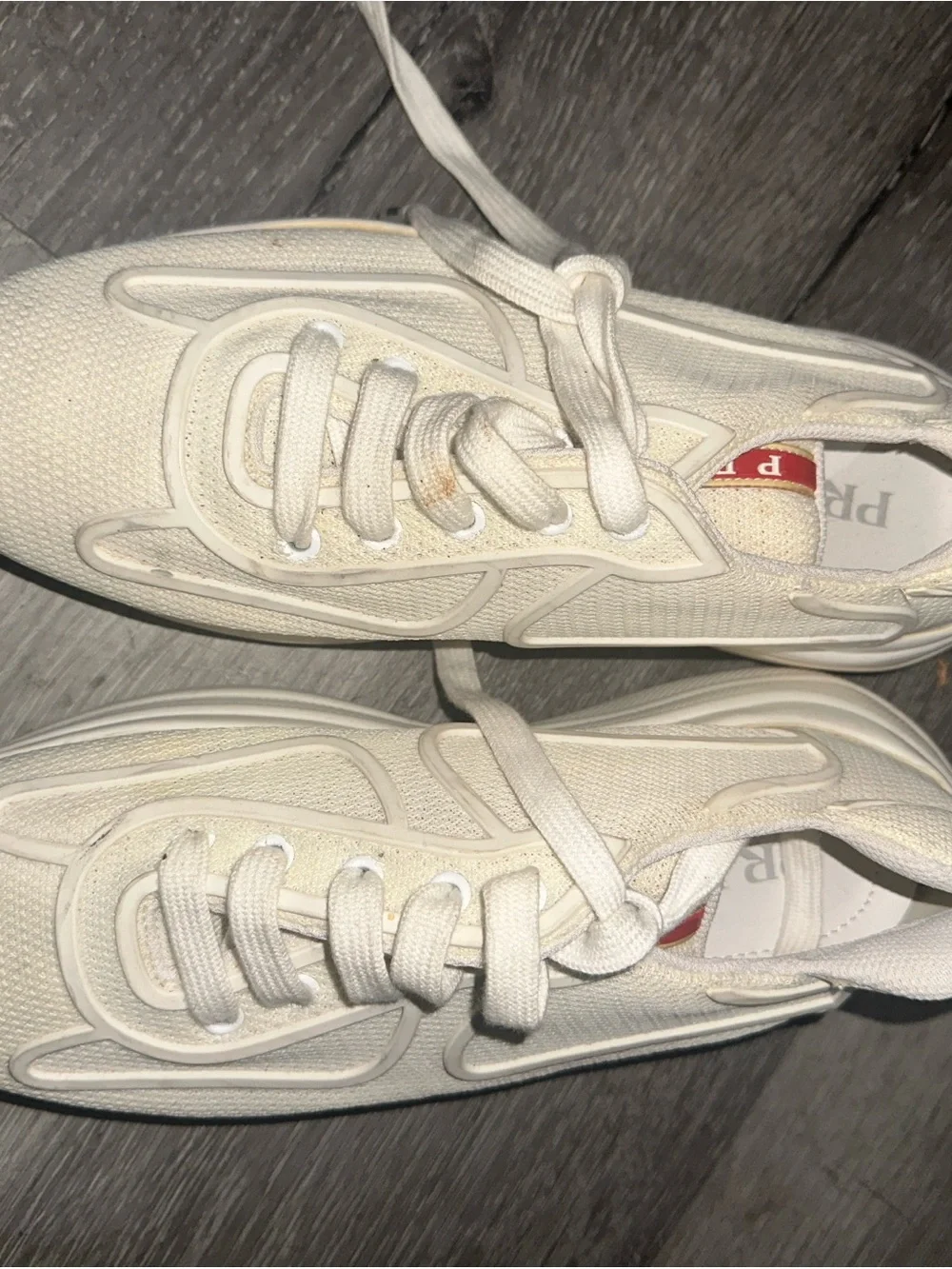 Prada White Sneakers with Red Accent